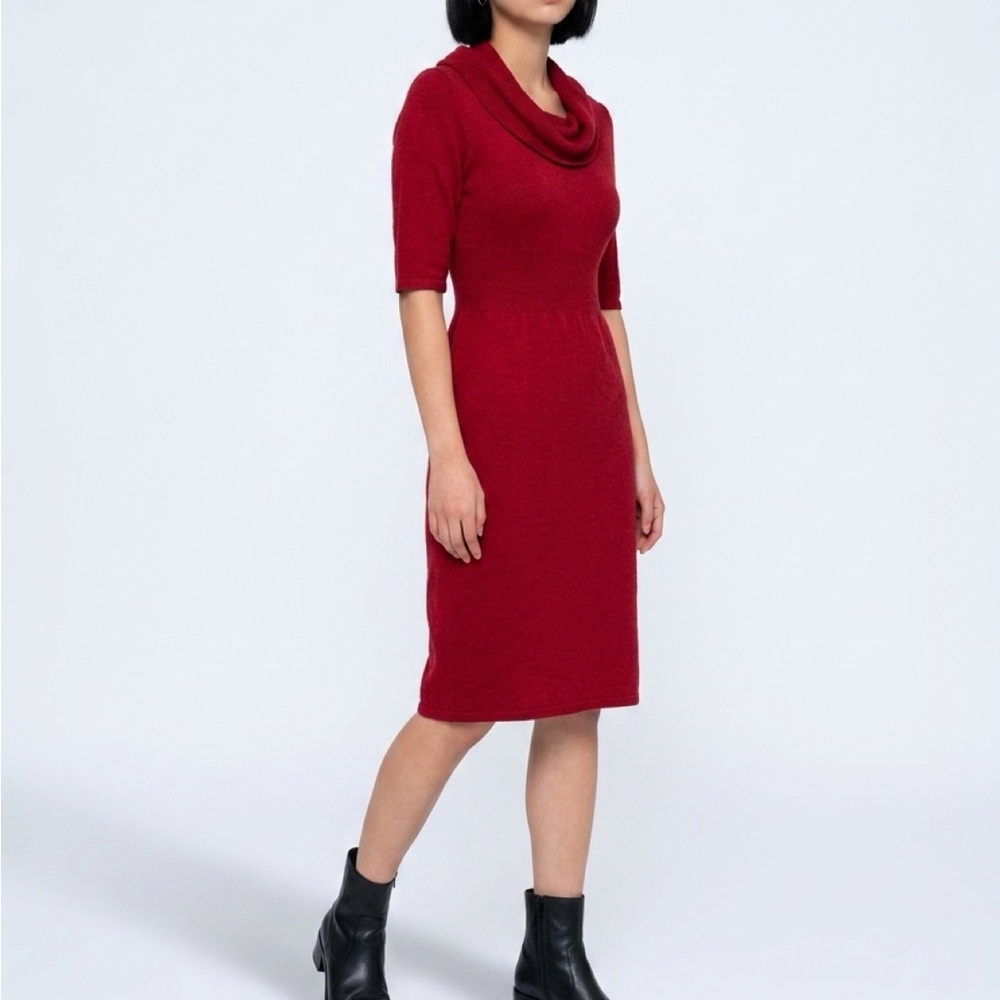 Sophie Max Maroon Cowl Neck Knit Dress
